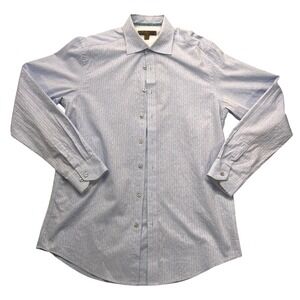 Blue Pronto Uomo Mens XLT Light Blue Floral Jacquard Striped Dress Shirt